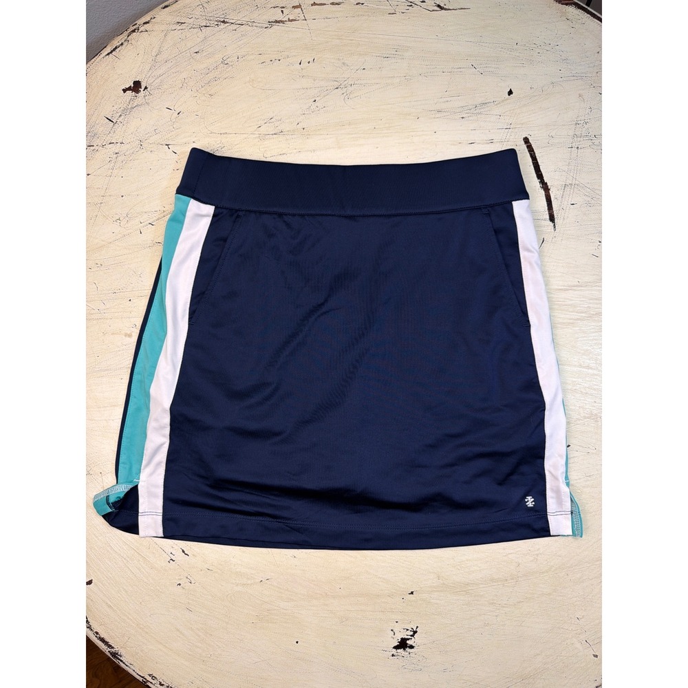 IZOD‎ Skort Womens Large Navy Blue Teal White Striped Active Athletic Pockets